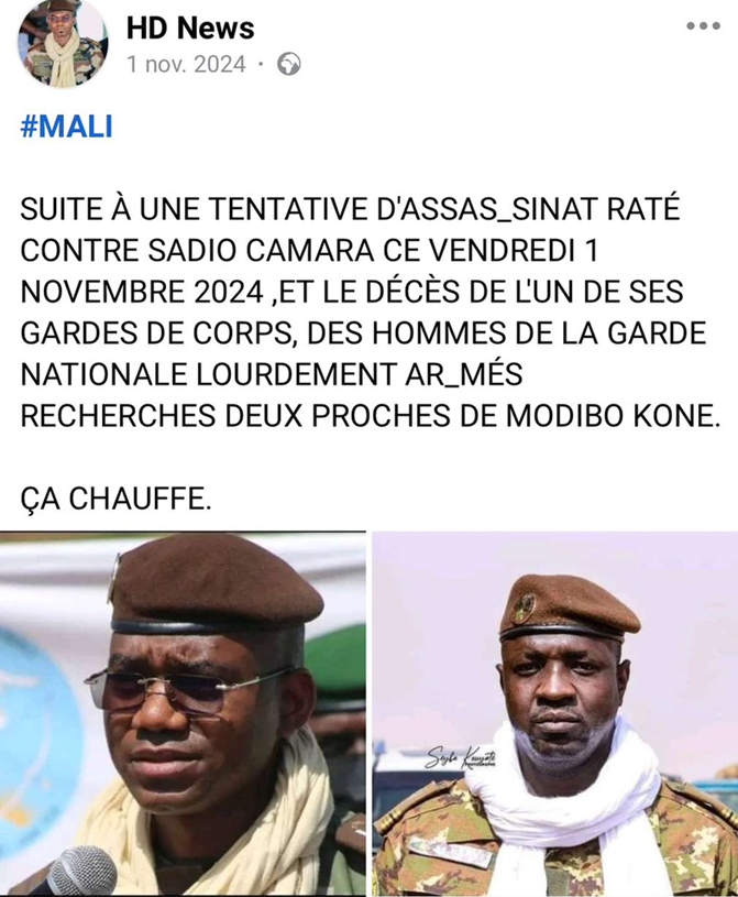 Faux : Sadio Camara, ministre de la Défense au Mali n’a pas été victime d’une tentative d’assassinat