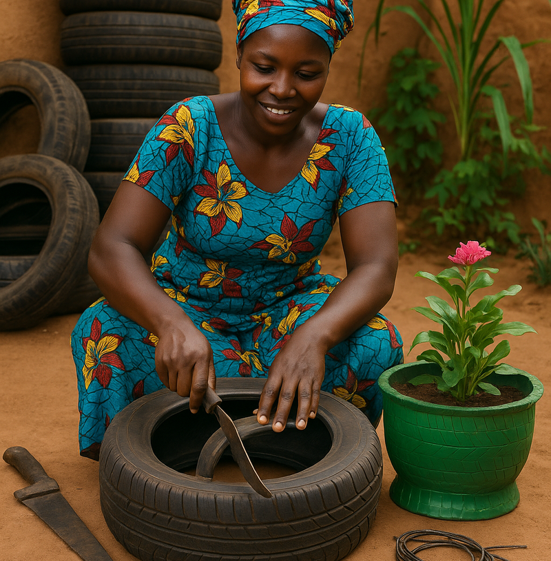 Mali : une femme redonne vie aux pneus usés